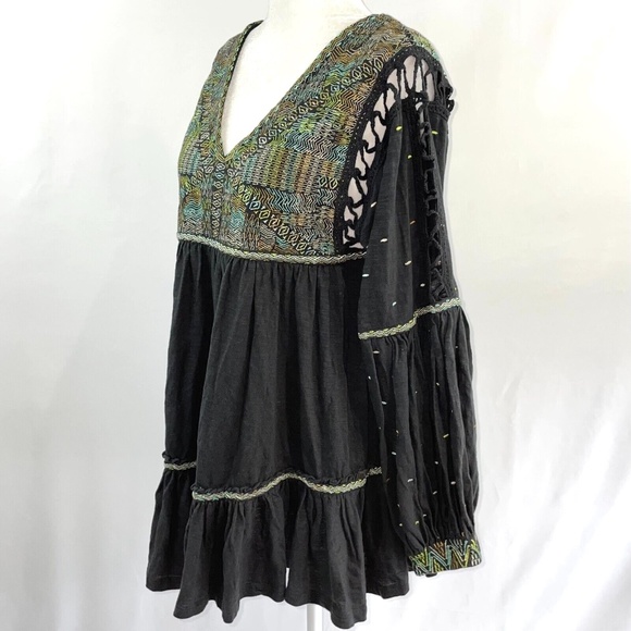 New Free People Much Love Embroidered Long Sleeve Tunic Top Washed Black Size XS - Picture 10 of 16